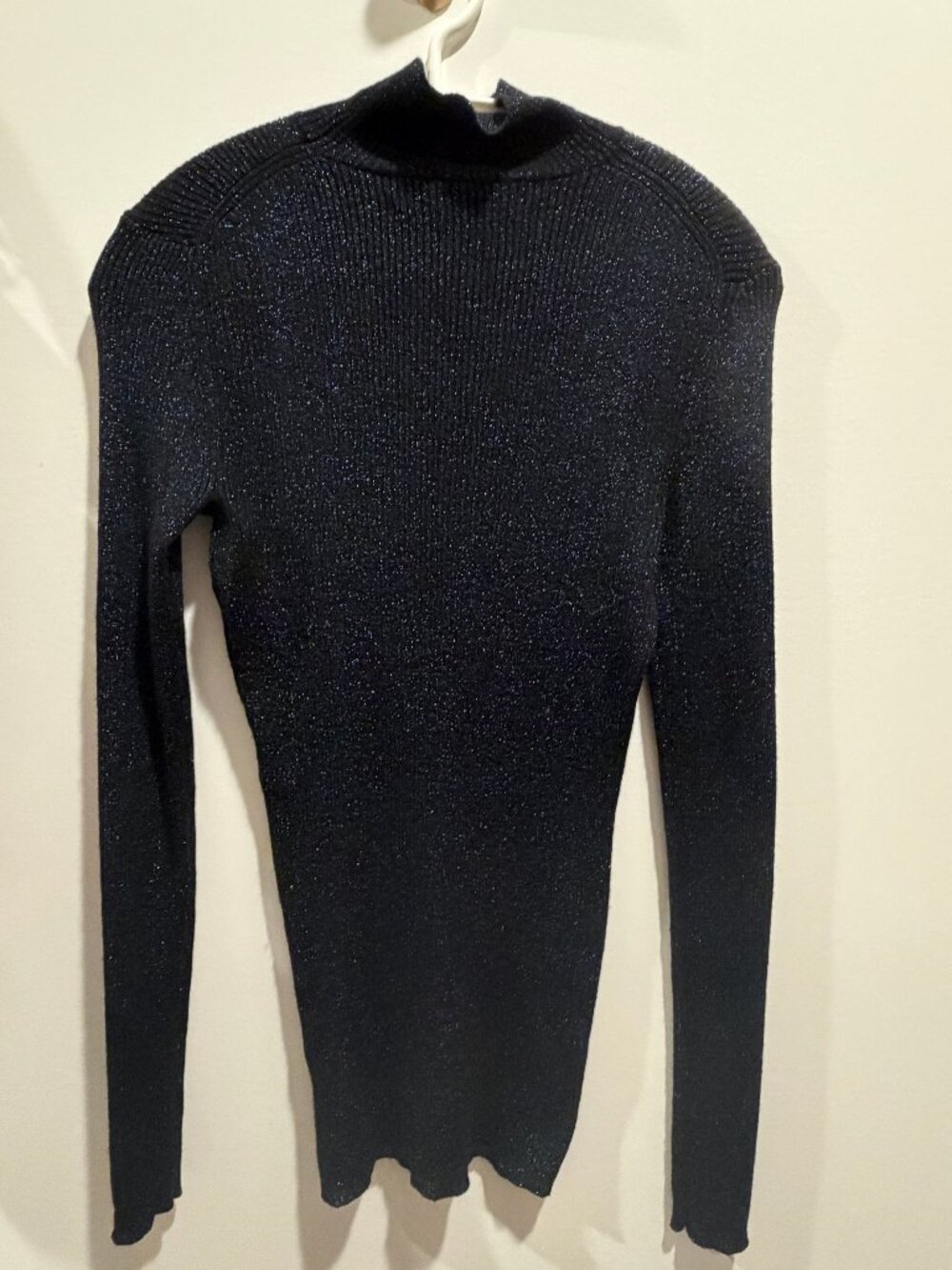 Diane von Furstenberg Black Metallic Shimmer Turtleneck Sweater P Petite Merino